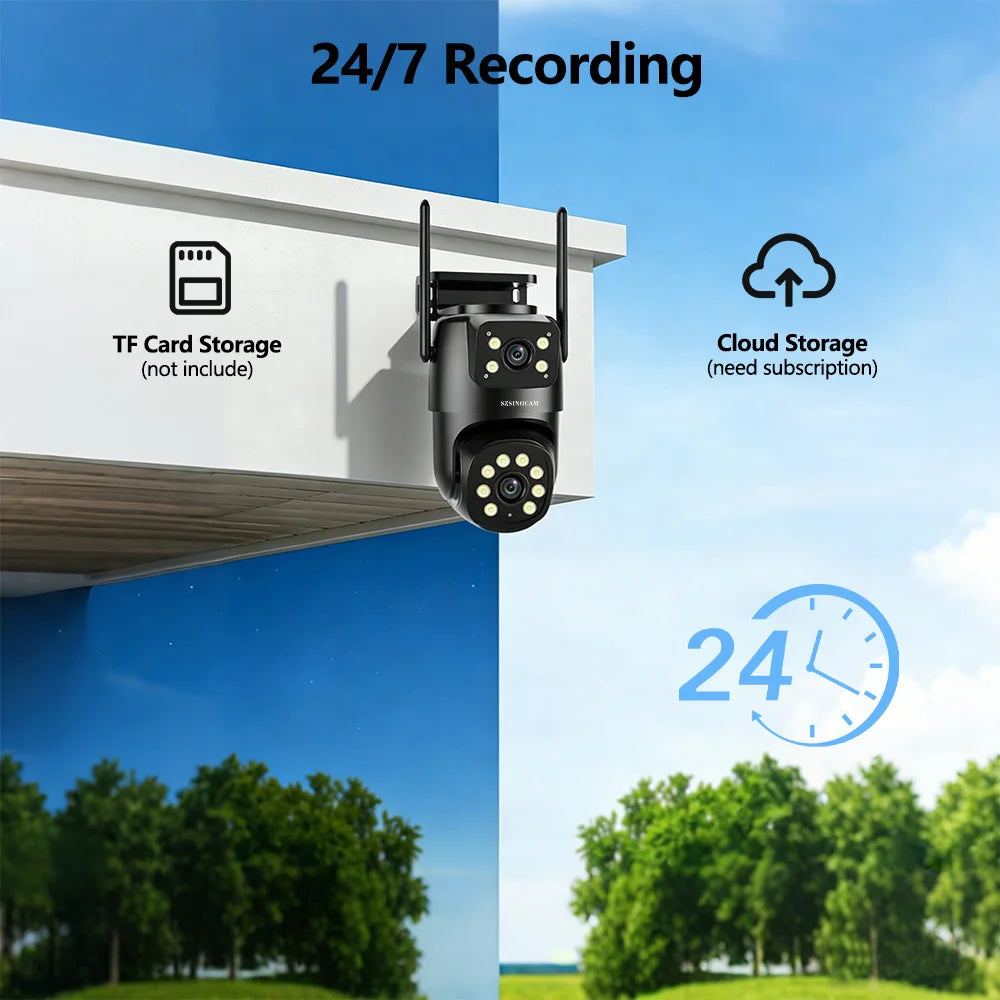 SZSINOCAM Wifi Camera with Dual Lens Dual Screens AI Human Detection Wireless Outdoor CCTV Security IP Camera