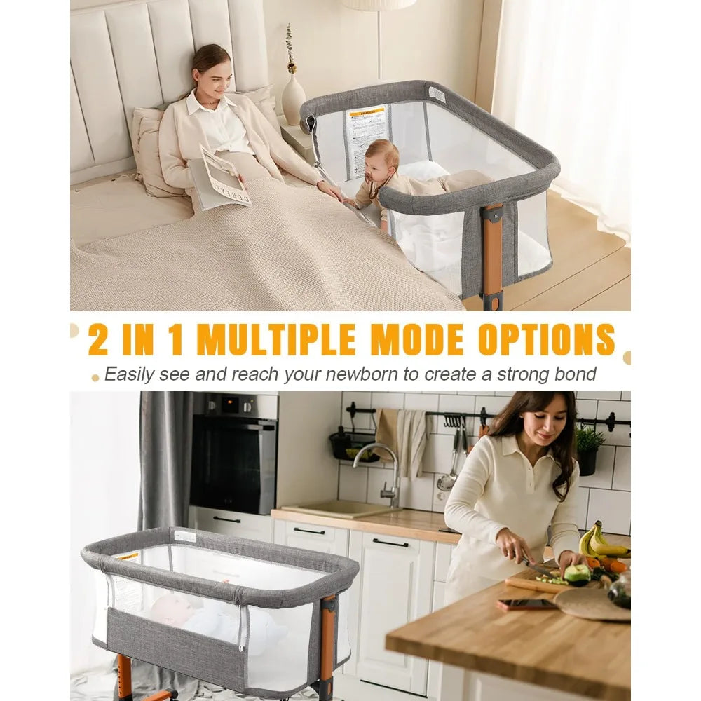 Baby Bassinet Bedside Bassinet, Baby Cradle with Machine-Washable Sheets, Four-Sided Breathable Mesh, 6 Height Adjustable
