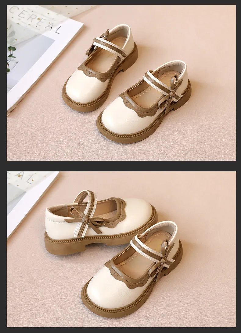 Fashion Girl School Shoes Patchwork Kid Princess Shoes for Children Shallow Toddler Ruffled Edge Leather Shoes Causal Mary Janes