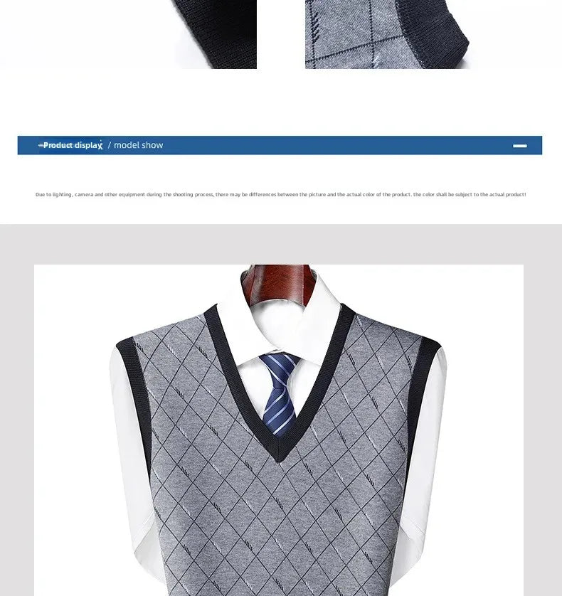 Men's Sweatvest Knit Vest 2023 Autumn Winter New Style Casual Fashionable V-Neck Middle-Aged And Elderly Pullover