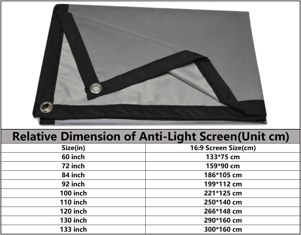 VEIDADZ Projector Screen Metal Grey Anti-Light 60-133 inch 30° Viewing Angle 16:9 Portable Reflective Screen Home Theatre Indoor