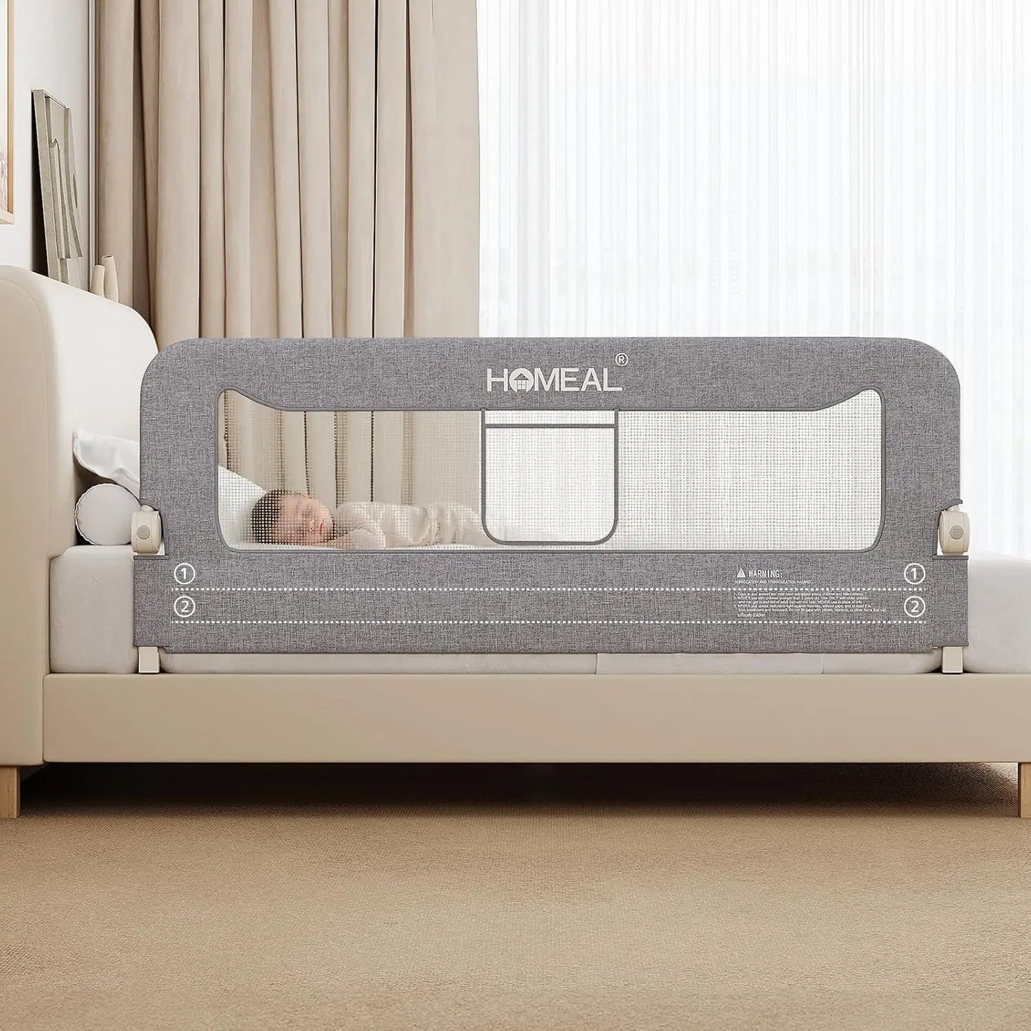 Bed Rail For Toddlers, 59In Swing Down Baby Bed Rail Guard, Toddler Bed Rails For King Size Beds, Twin, Full, Queen, Bed Guard