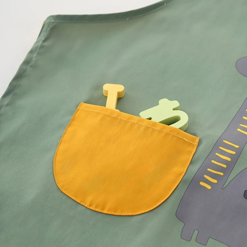 Cute Cartoon Children Apron with Sleeves Set Baby Bibs Kids Craft Art Apron Kitchen Cooking Suit Toddler Burp Cloths for 3-12Y