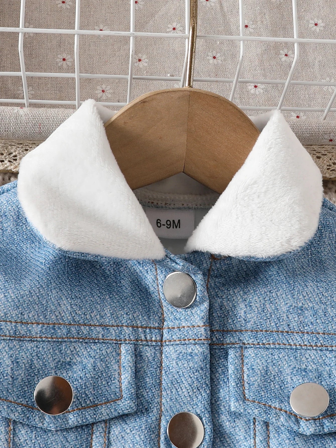 3-36 Months Baby's Winter Thick Stuffed Fashion Casual Imitation Denim Print Coat Fake Pocket Lapel Jacket Coat