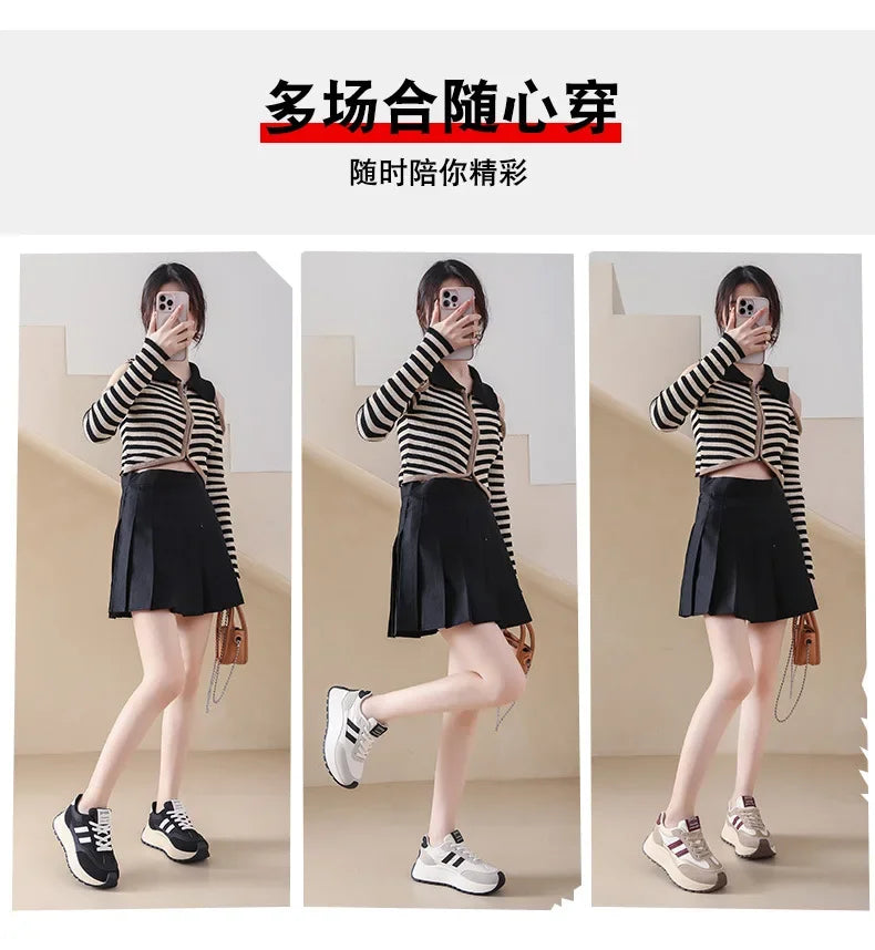 2024 autumn Spring Thick Bottom Women's Shoes Casual Patchwork Leather Sneakers Casual Vulcanised Shoes Ladies Chaussure Femme