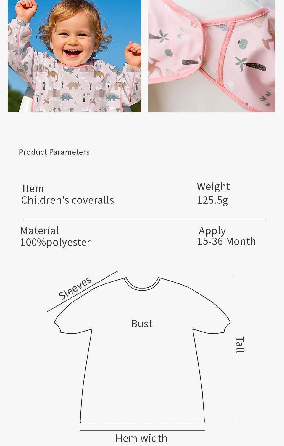 Elinfant Long Sleeve Baby Bibs Waterproof Feeding Eating Bibs Playing Painting Aprons Washable Coverall Highchair Cover