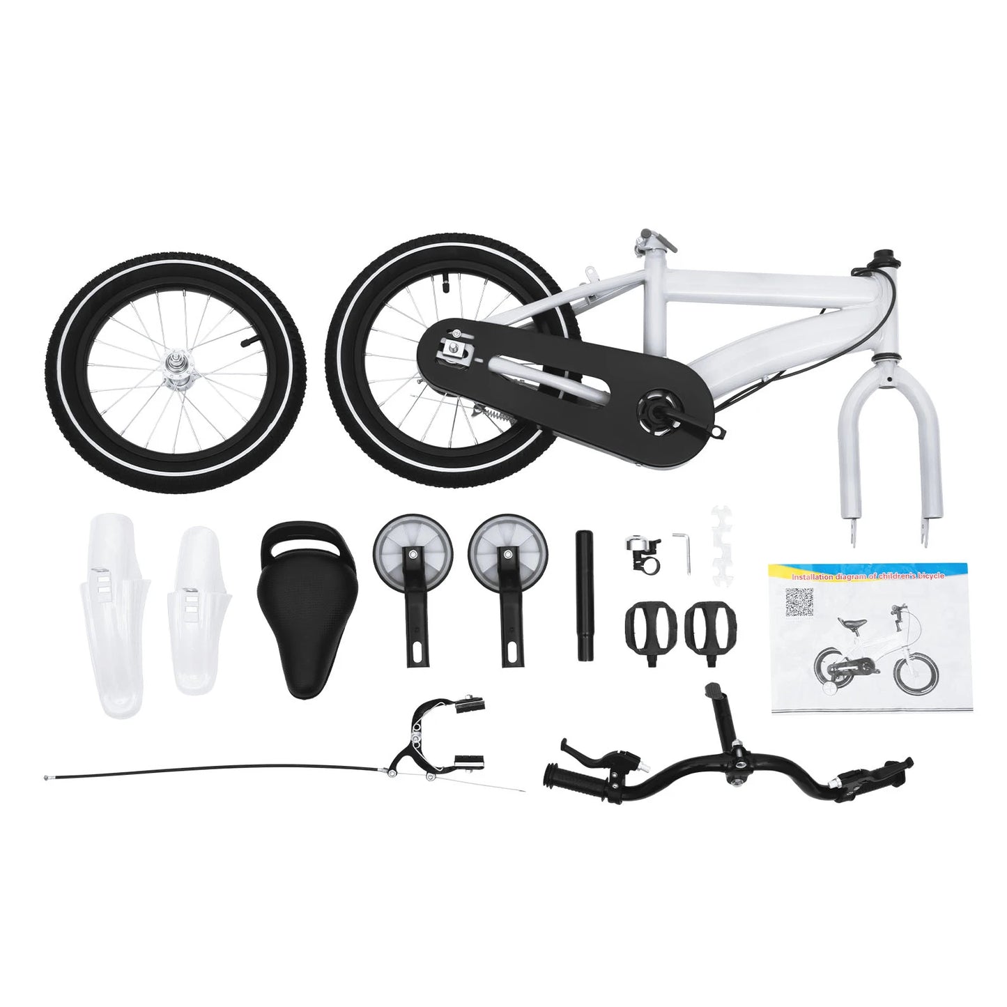 14inch Children's Bicycle with Training Wheel for 2-5 Year-Old Boys and Girls, Height Adjustable Kids Bike White/Yellow/Red/Blue
