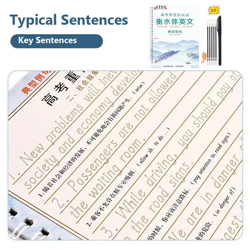 English Reusable Magic Book Copybook for Calligraphy Learning Alphabet Word Short Sentence Composition Handwriting Practice Book