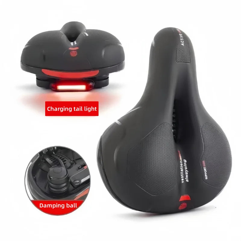 Bicycle seat pad thickened and waterproof universal mountain road seat pad shock-absorbing ball model charging tail light design