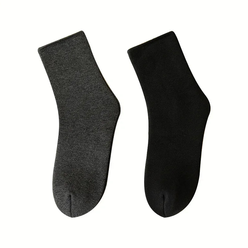 2 Pairs Men Winter Socks Warm Thicken Thermal Snow Boots Solid Color Floor Socks Soft Outdoor Anti-Cold Cashmere Socks