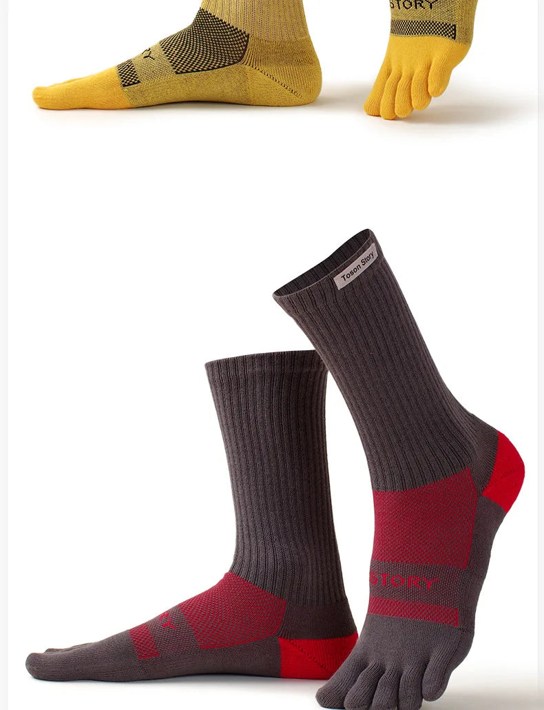 Men's Sports Five Finger Cotton Socks Sweat Absorption Anti-odor Autumn Winter Towel Base Terry Long Tube Split Toe Socks