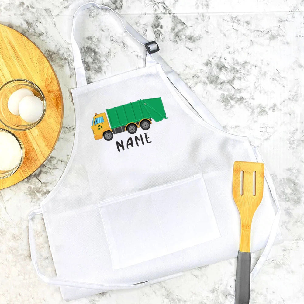 Personalised Apron Child's Fire Truck Name Apron Christmas Birthday Gift Baking Apron Toddler Apron Custom Kids Cooking Apron