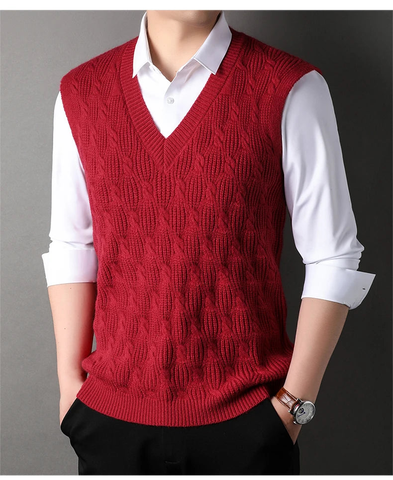 High End New Autum Winter Fashion Brand Knit Pullover V Neck Argyle Sweater Vest Mens Designer Sleeveless Casual Men Clothing