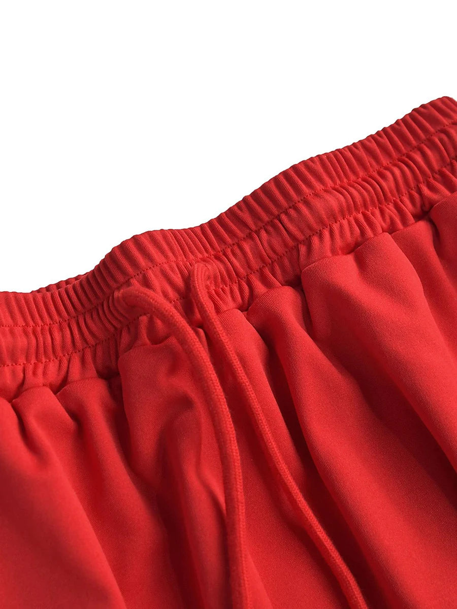 ZIML Minimalist Two Piece Sets For Women Stand Collar Long Sleeve Spliced Zipper Tops High Waist Shorts Chic Set Female Fashion