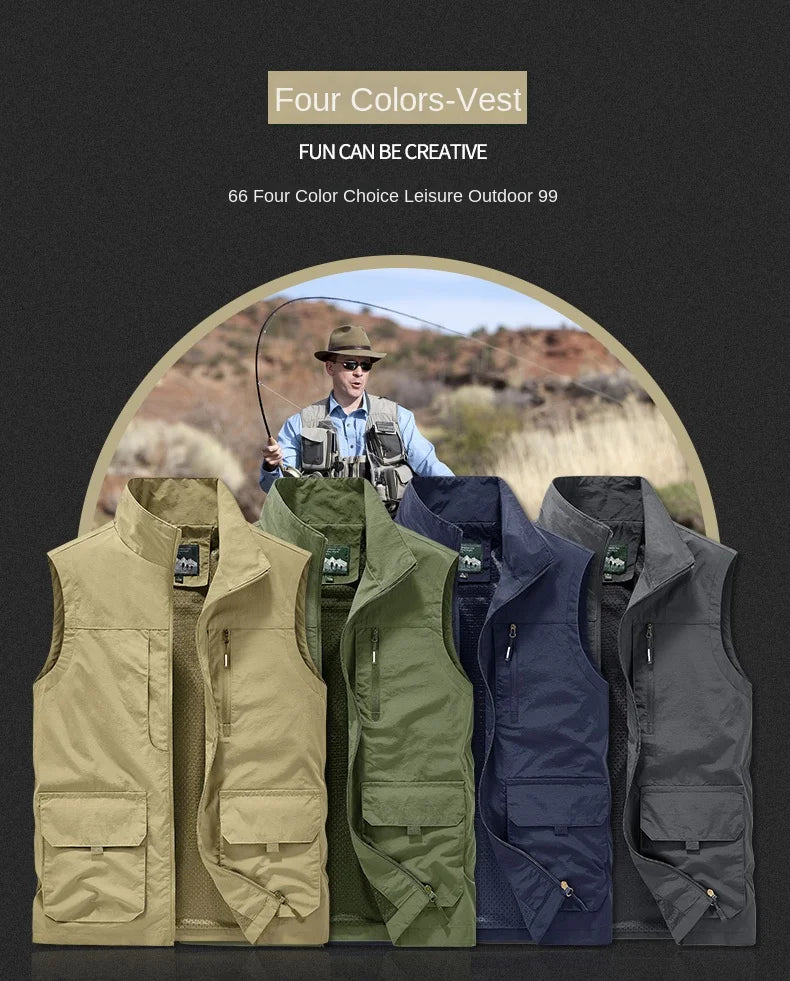 Outdoor Autumn Waistcoat Men Thin Waistcoat Spring Autumn Leisure Multi-pocket Waistcoat Sleeveless Coat Casual Daily Coat