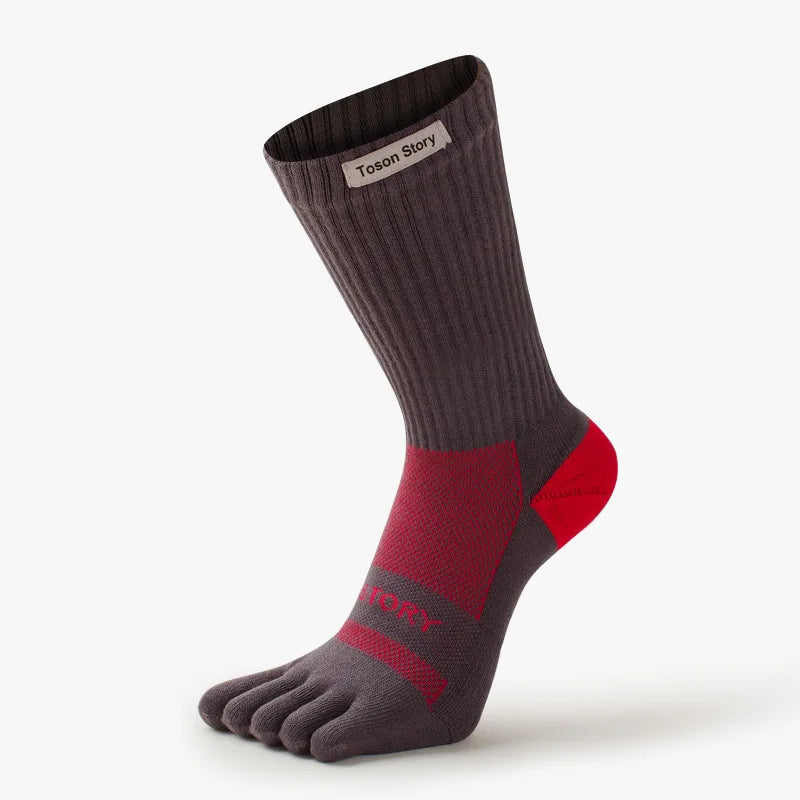 Men's Sports Five Finger Cotton Socks Sweat Absorption Anti-odor Autumn Winter Towel Base Terry Long Tube Split Toe Socks