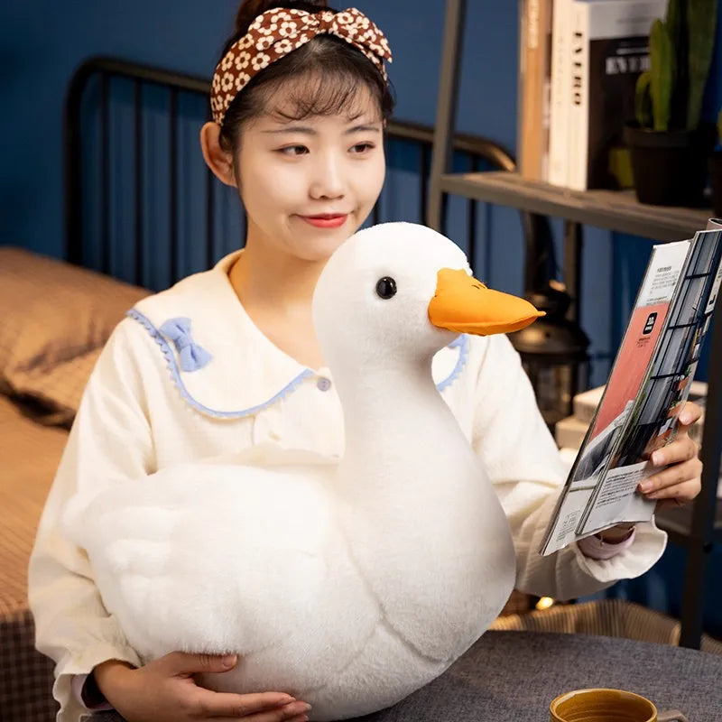 Kawaii Lifelike Duck Plush Toy Realistic Cute White Goose Stuffed Animal Toys Gifts For Kids Pets Simulated Duck Birthday Gifts