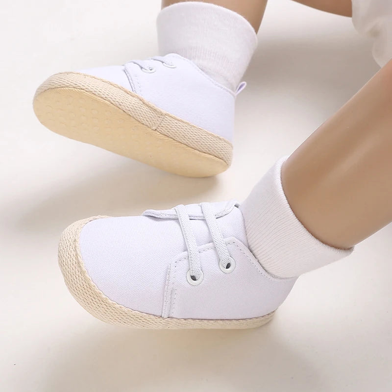 0-18 Months Infant Spring Shoe Newborn Infant Girls and Boys Recreational Baptism Non-Slip Walking Shoe White Soft-soled Sneaker