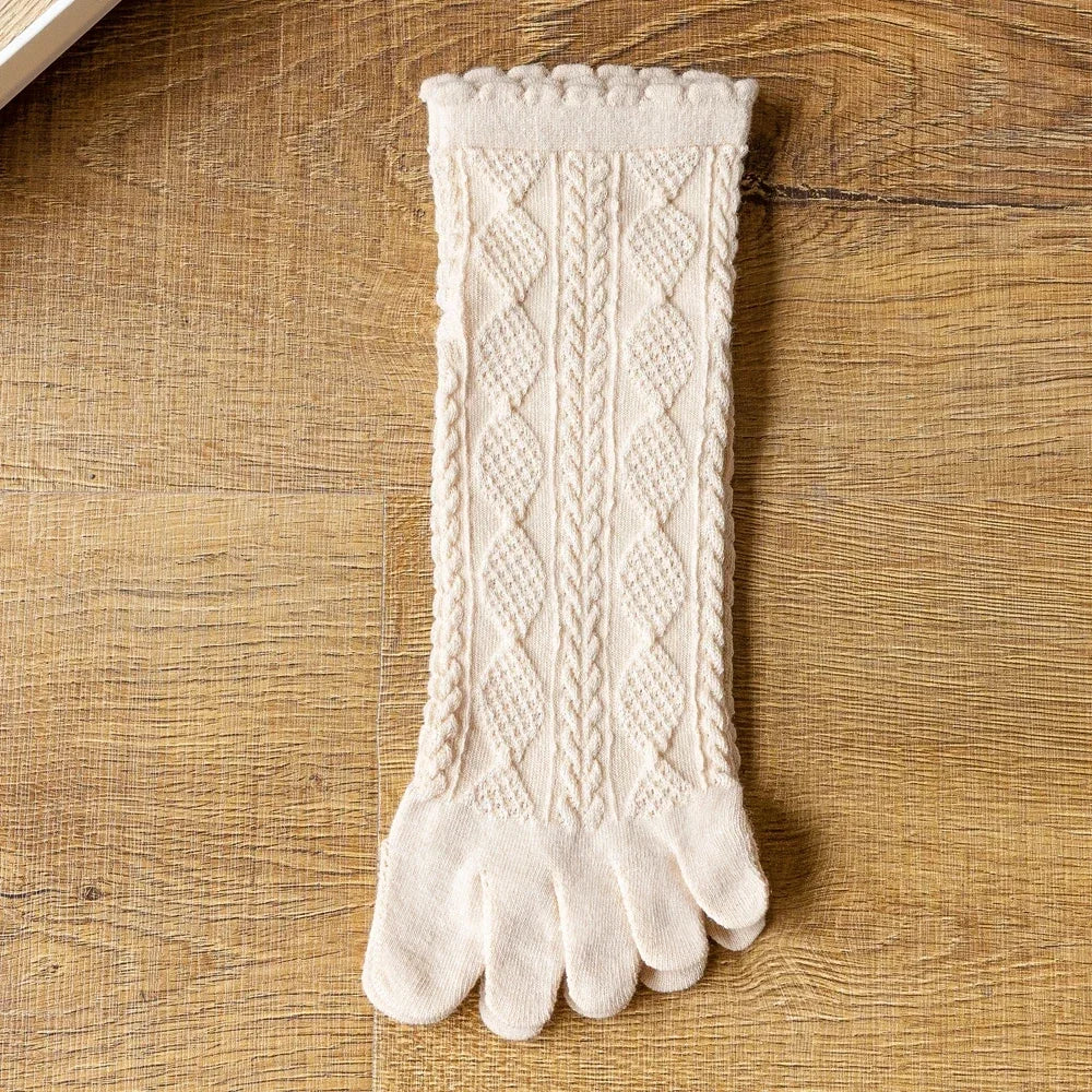 3 Pairs Summer Mesh Toe Socks Women Embroidered Floral Five Finger Socks High Quality Cotton Athletic Socks