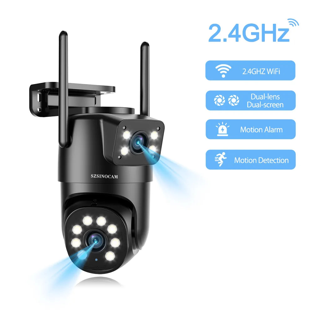 SZSINOCAM Wifi Camera with Dual Lens Dual Screens AI Human Detection Wireless Outdoor CCTV Security IP Camera