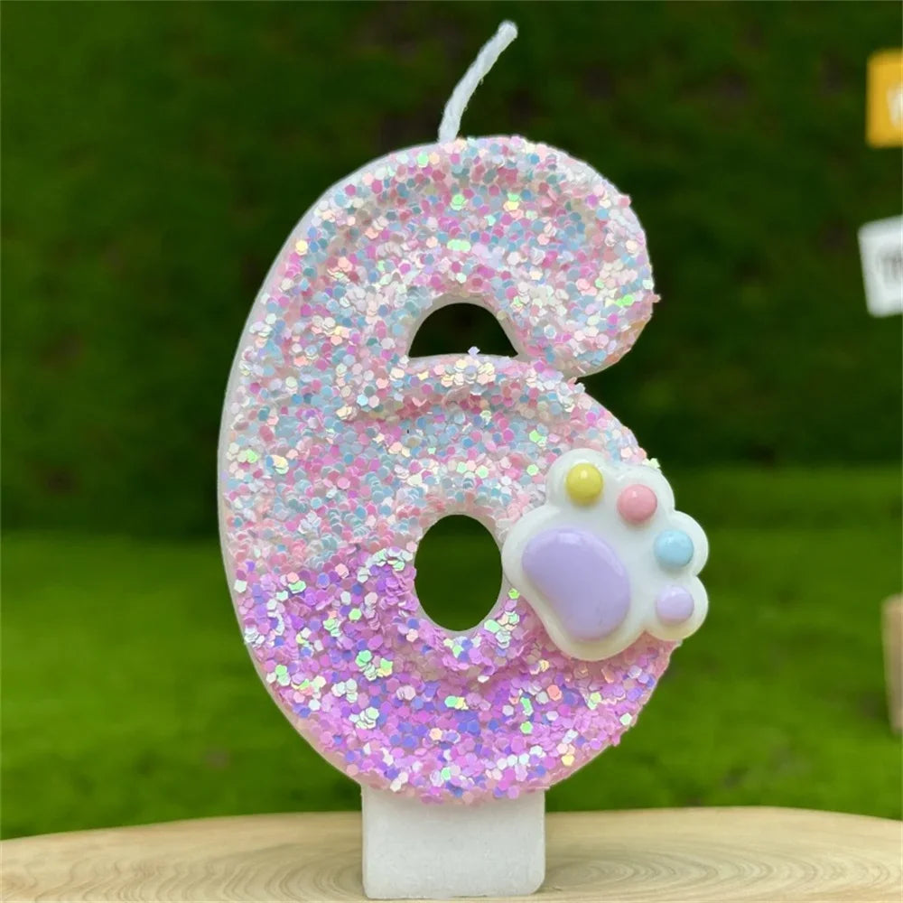 3D Number Candles Cake Decorating Glitter Pink Claw Theme Number Candles Cake Topper Birthday Party Cake Decoration