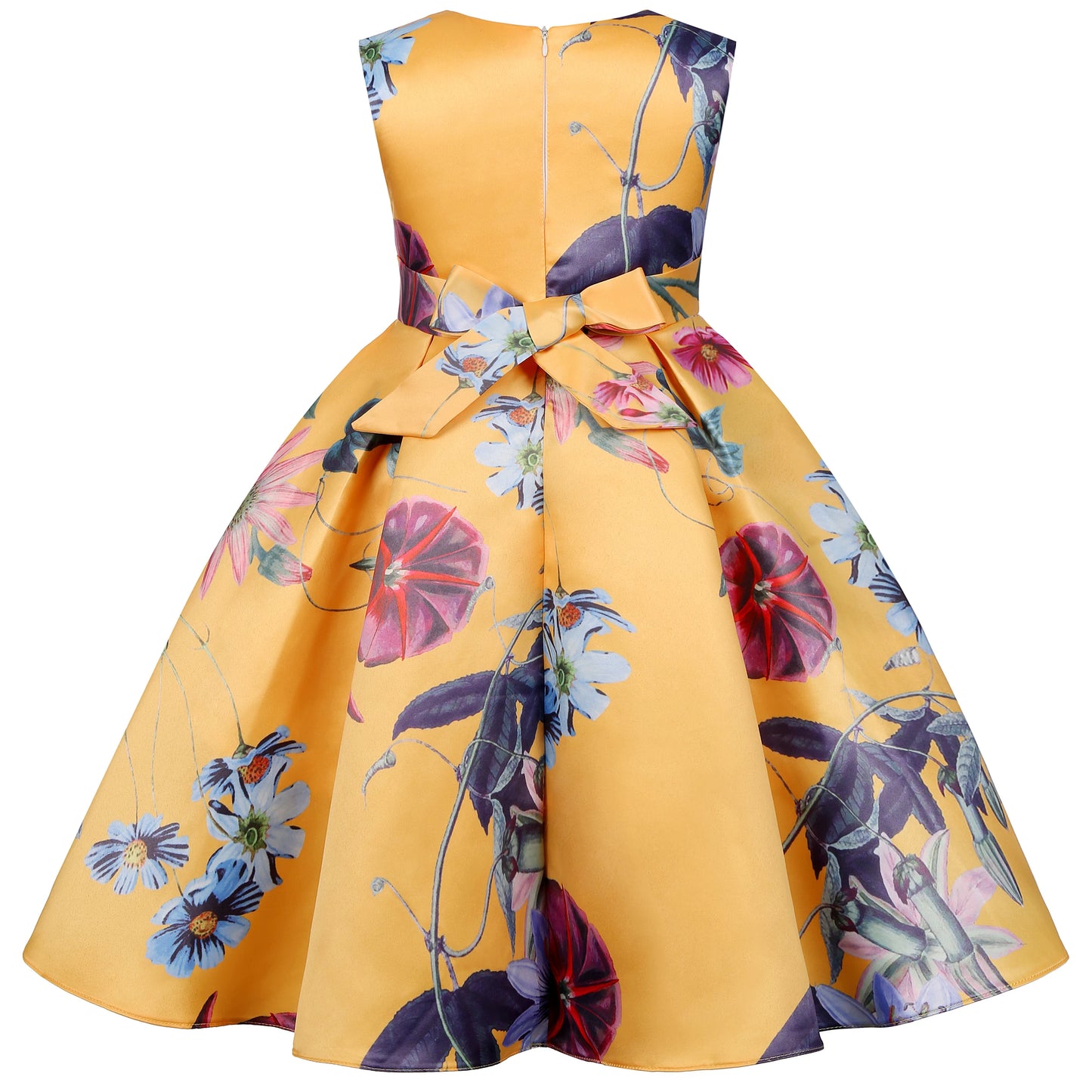 2025European and American children's new flower vintage print princess dress girl holiday party dress dress
