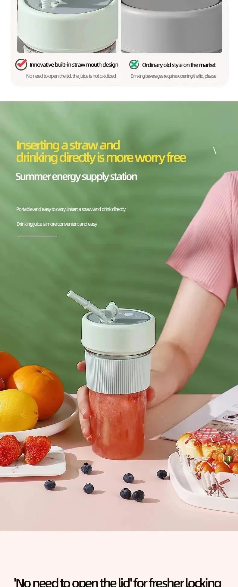Electric Fruit Juicer Portable Wireless Blender Juice Mixer Mini Juice Cup With Straw Electric Juicer With 6-Blade USB Charging