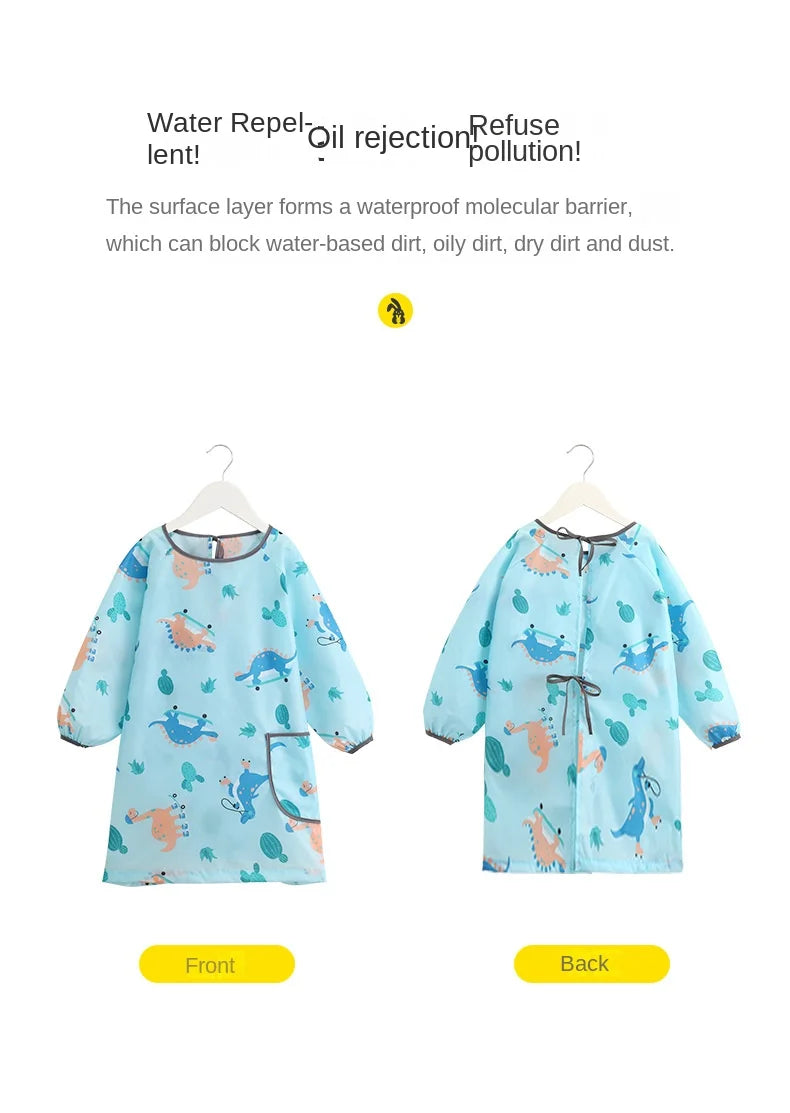 Children's Painting Blouse Waterproof and Anti-dirty Baby Eating Clothes Painting Small Apron Long-sleeved Art Kindergarten Bibs