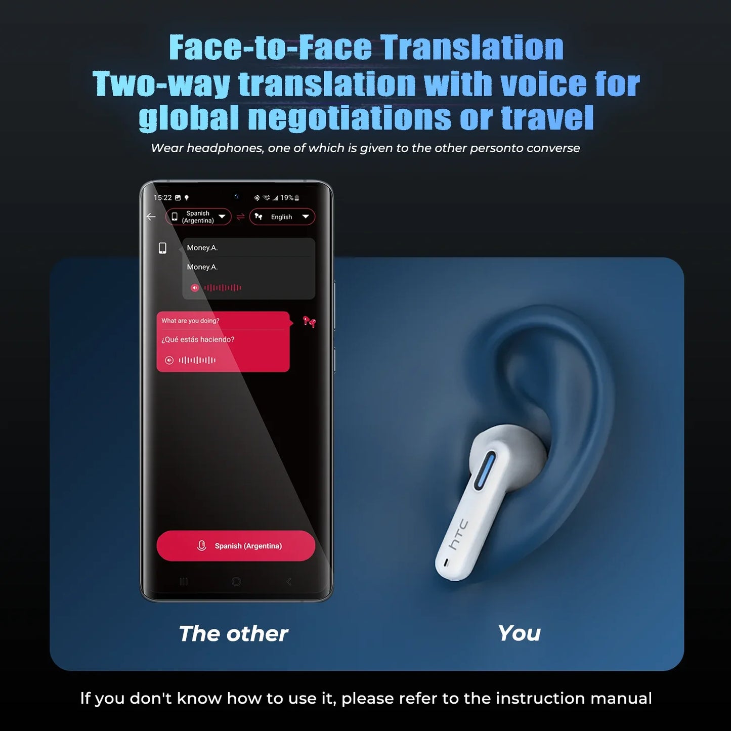 HTC NE49 Wireless Headphones Earphones Bluetooth V6.0 TWS In-Ear Comfortable Earbuds Ultra low latency AI Translator Earbuds