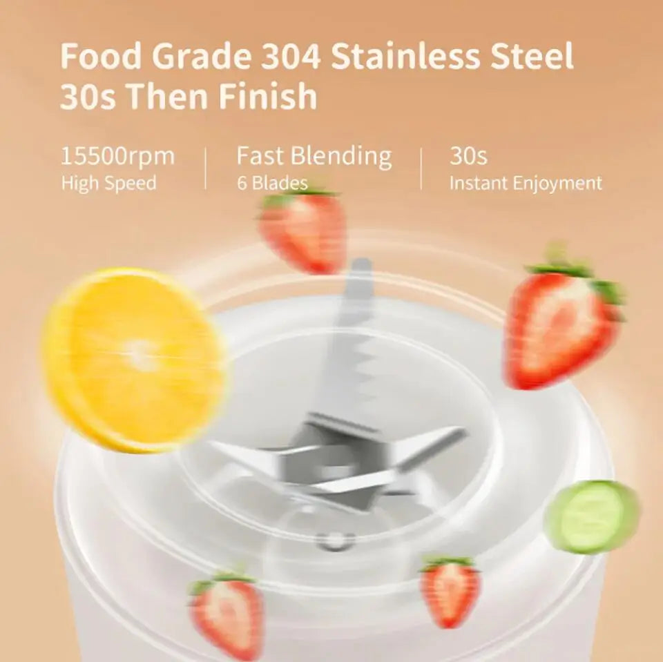 500ml Portable juicer Rechargeable Wireless Fruit Mixer Fresh Juice Bottle Blender 6 Blades Food Milkshake Ice Crush Cup 2400mAh