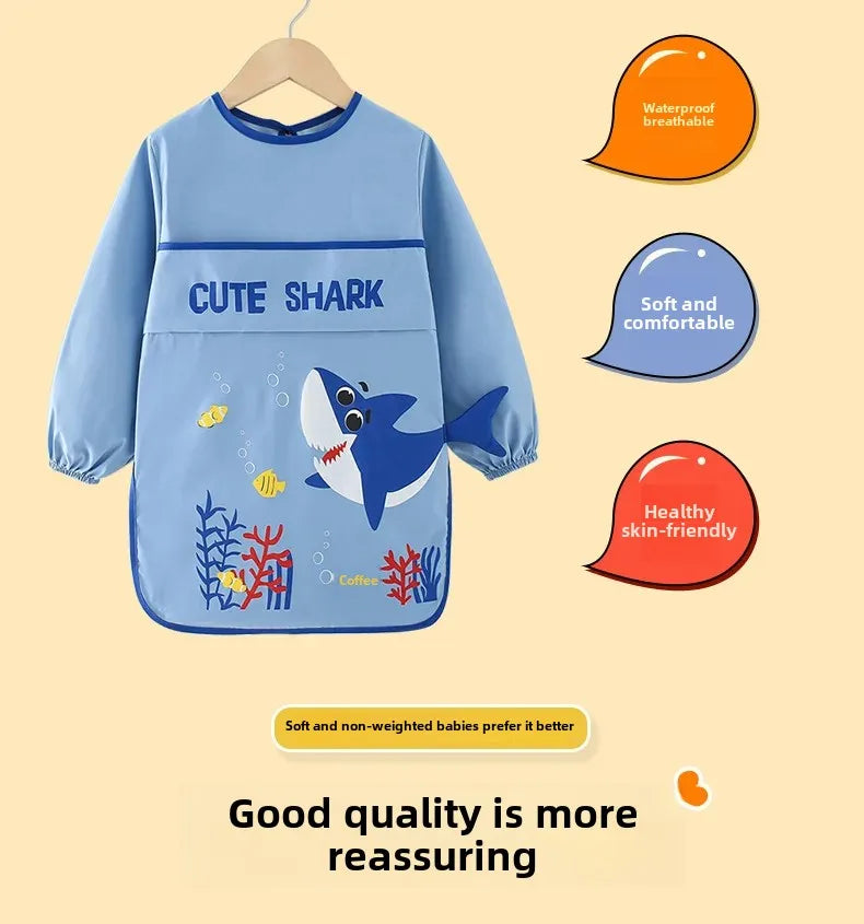 Waterproof Baby Bibs for Eating And Drawing Anti-Dirty Children Cover up Summer Nursery Baby Food Tray Toddler Feeding Apron