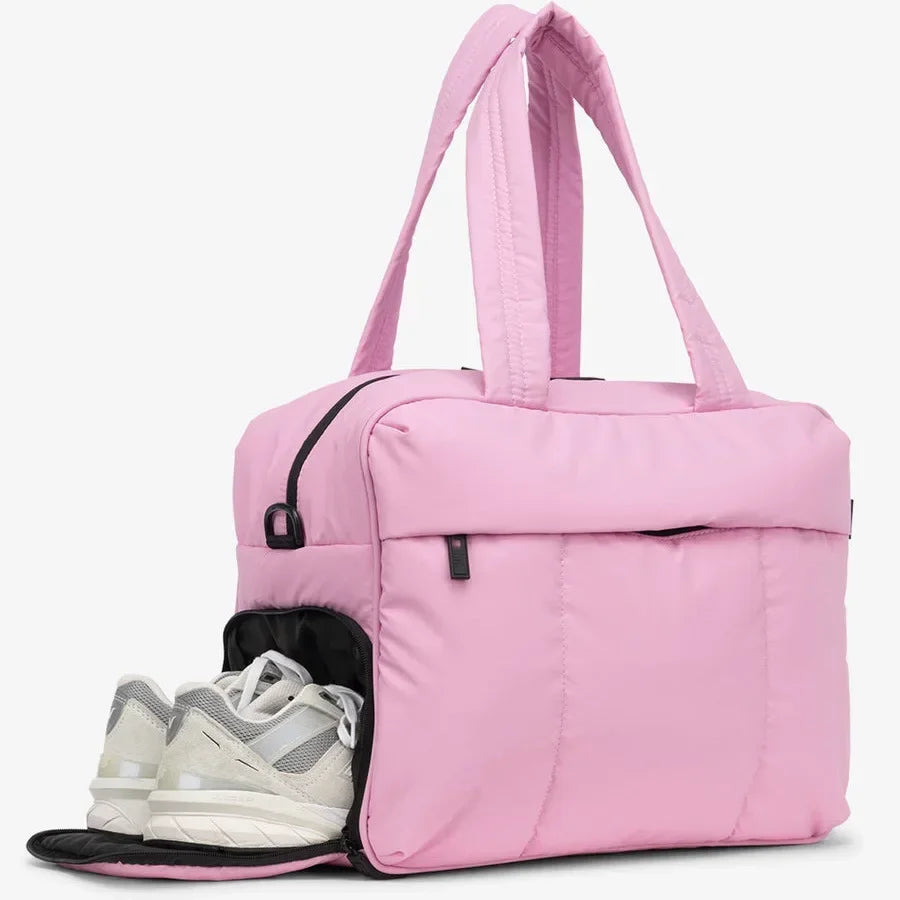 Duffel Weekender Bag Large Capacity Women Multifunction Leisure Travel Puffer Tote Gym Bag Carry on Bag with A Shoe Compartment