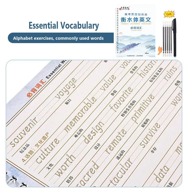 English Reusable Magic Book Copybook for Calligraphy Learning Alphabet Word Short Sentence Composition Handwriting Practice Book