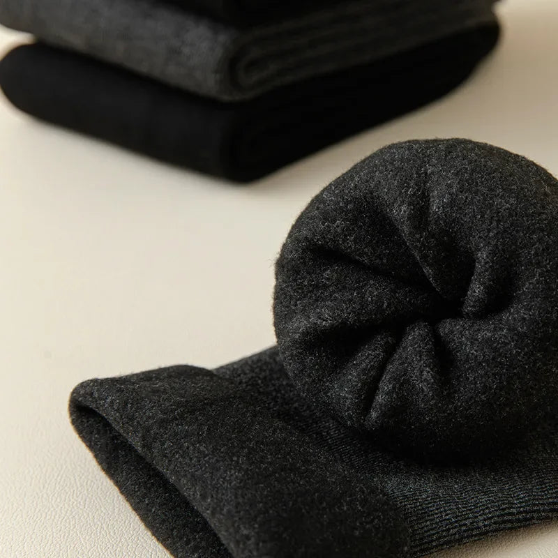 2 Pairs Men Winter Socks Warm Thicken Thermal Snow Boots Solid Color Floor Socks Soft Outdoor Anti-Cold Cashmere Socks
