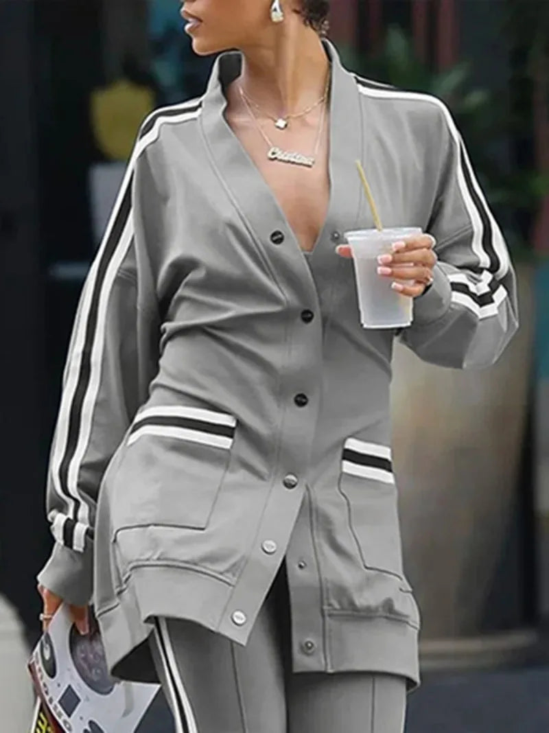 Krisstargirl Sports Jogging Suits for Women 2 Piece Sets Casual 2025 Spring Fall Long Pants Button Outwear Jacket 2 Piece Outfit