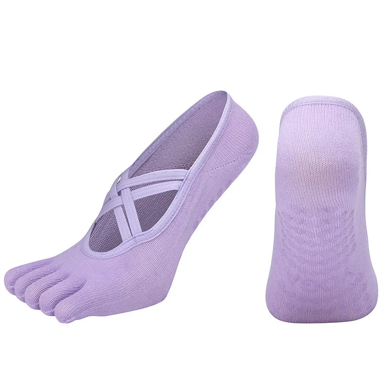 1/4 Pairs New Women Anti Slip Pilates Socks Five Toe Silicone Non-Slip Yoga Sock Bandage Ladies Fitness Sports Cotton Sock