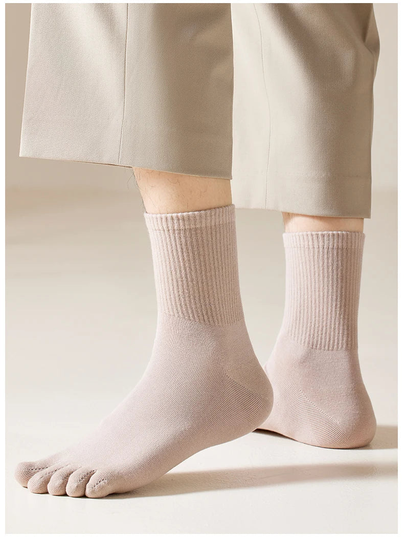 MiiOW 5Pairs Men Five Finger Long Socks Set Lycra Band Deodorant Antibacterial Sports Split Toe Stocking Causal Pure Cotton Sock