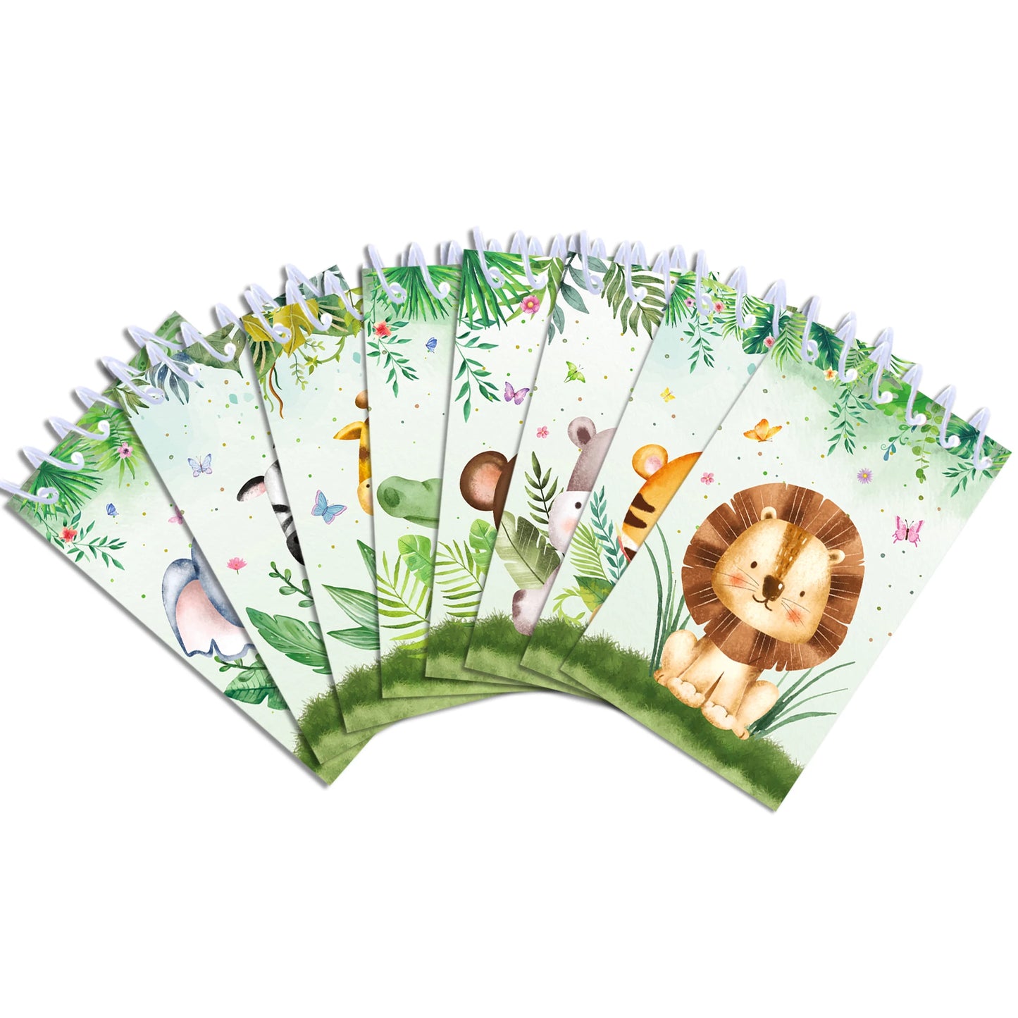 8pcs Jungle Animals Mini Spiral Notepads Cartoon Tiger Lion Pattern Spiral Coil Notebook for Birthday Party Supplies