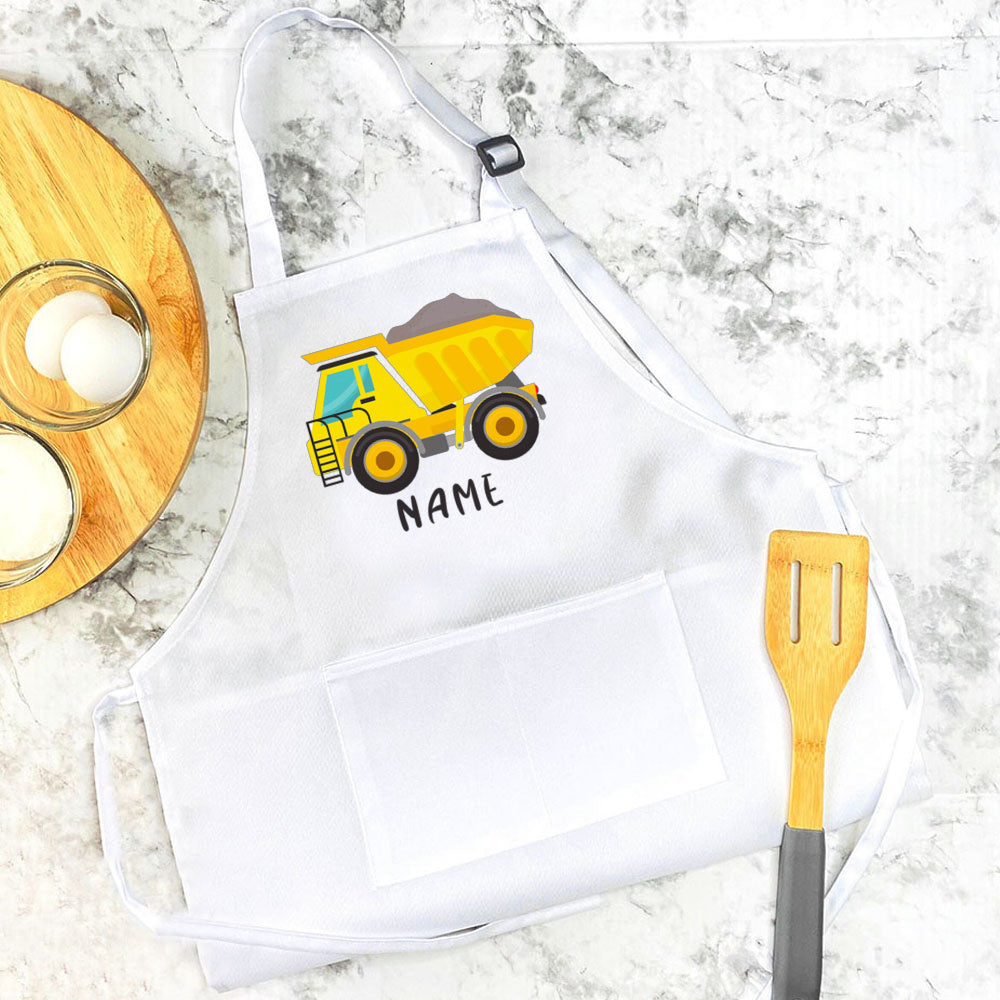 Personalised Apron Child's Fire Truck Name Apron Christmas Birthday Gift Baking Apron Toddler Apron Custom Kids Cooking Apron