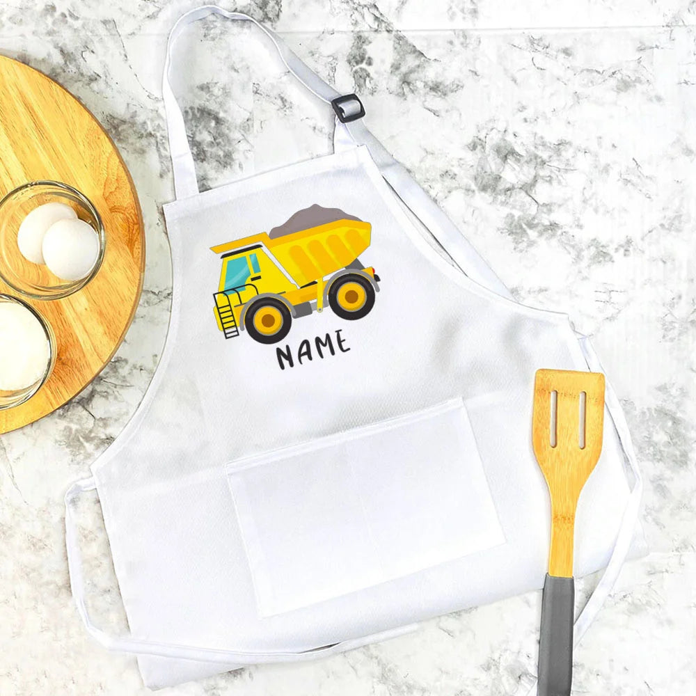 Personalised Apron Child's Fire Truck Name Apron Christmas Birthday Gift Baking Apron Toddler Apron Custom Kids Cooking Apron