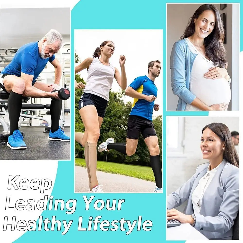 1 Pair Zipper Compression Socks Women Men High Elasticity Nylon Closed Toe Pressure Stocking For Edema Varicose Veins