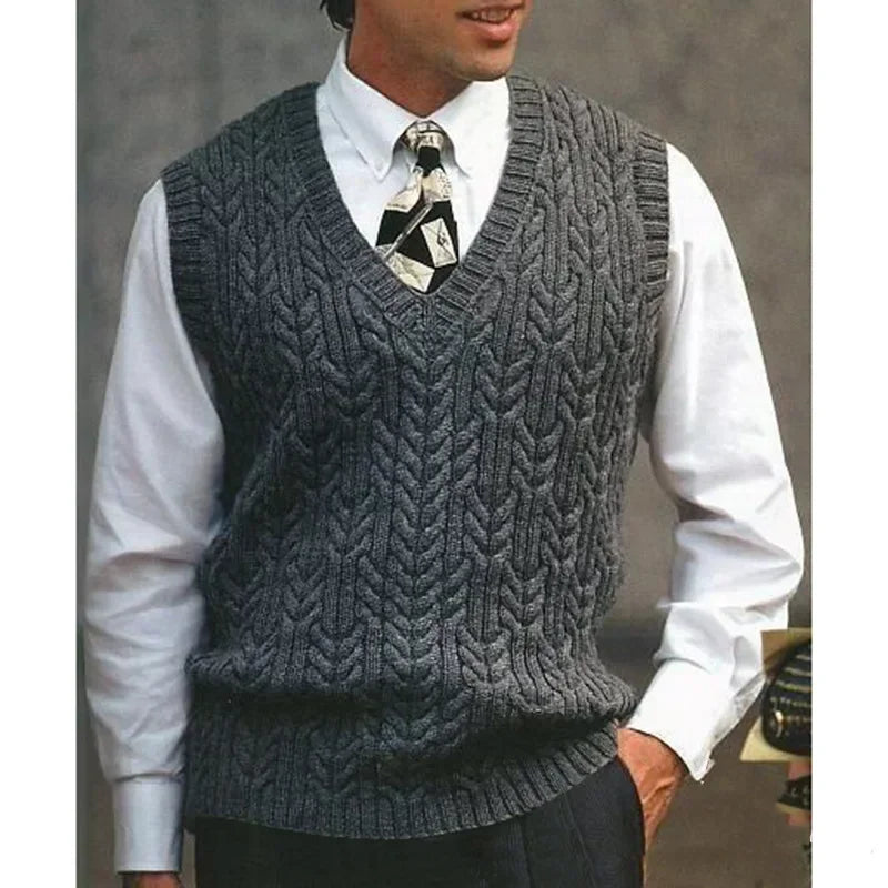 2025 Men's Autumn Winter Warm Casual Knitted Sweater Vest  Sleeveless V Neck Fleece Western Sweaters for Men Sueter Para Hombre