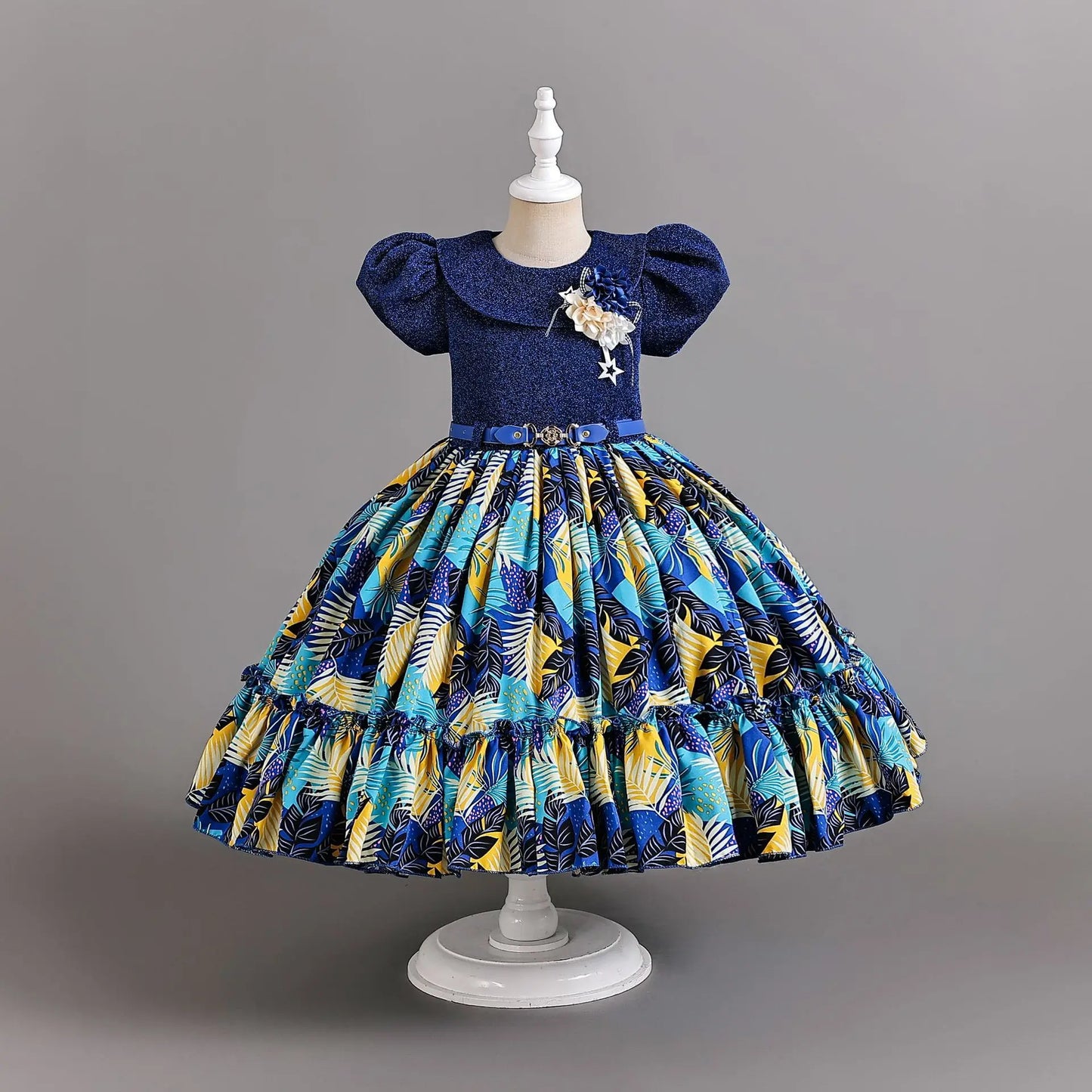 Girl Print Dress for Performance Children Dresses for Girls Kids' Clothes with Sashes Ceremony 3 to 12 Years