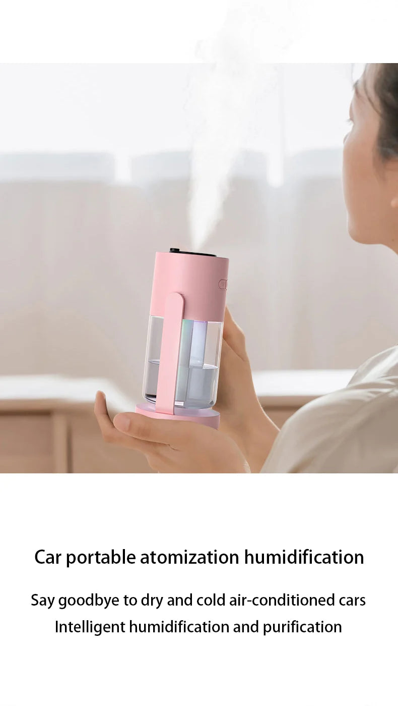 1PC 280ML Air Humidifier Colorful Atmosphere Light Mute Humidification Rotate Creative Colorful Cup Desktop Home Car Humidifier