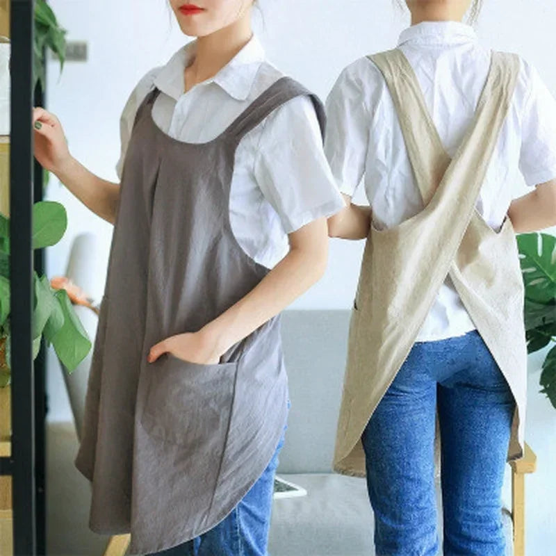2026 Cotton Linen Kitchen Apron Vintage Simple Household Cooking Apron Cafe Florist Waist Apron Dress Home Cooking Accessories