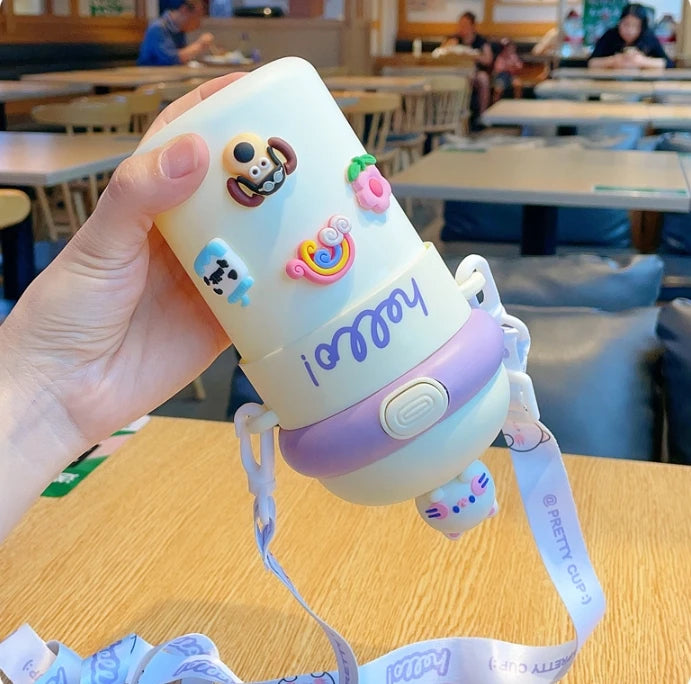 Minnie Thermal Water Cup Summer Strap Sport Drinking Cups A-Z Letter Kid Picnic Container Glasses Fresh Portable Travel Supplies