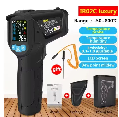 -50~800℃ Digital Thermometer Infrared Thermometers  Non-contact Pyrometer Kitchen Laser Temperature Meter Hygrometer Mestek
