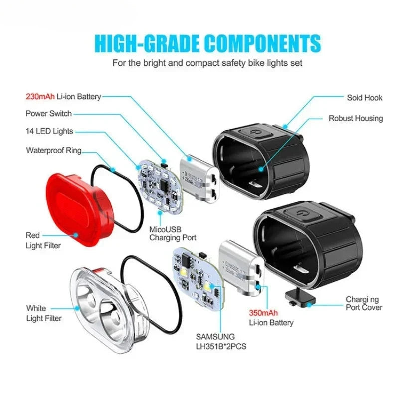 Cycling Bicycle Front Rear Light Set Bike Defense Flashlight Stick MTB Waterproof Taillight LED Lantern Bicycle Accessories