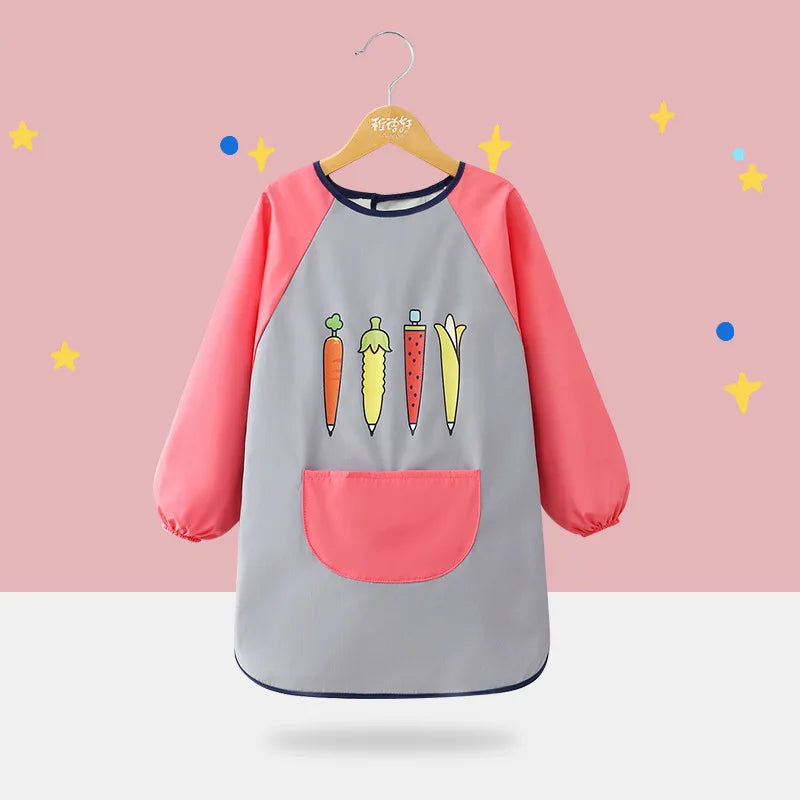 Cute Cartoon Infant Eating Bib Burp Cloths Painting Drawing Apron Long Sleeved Waterproof Children's Overalls Raincoat Supplies