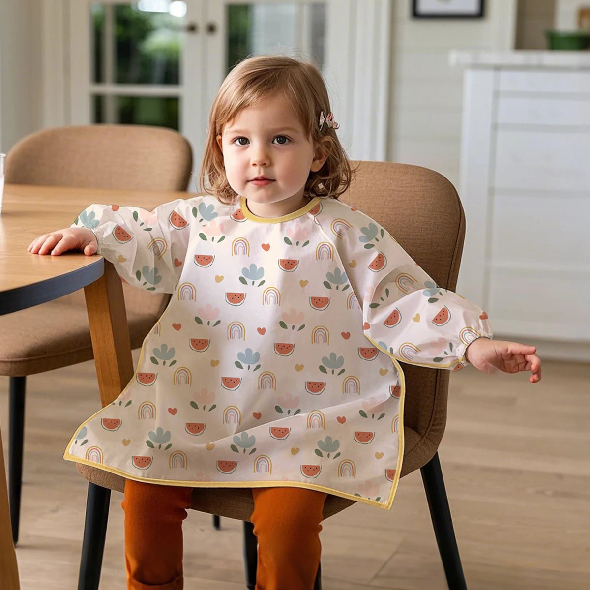 Elinfant Long Sleeve Baby Bibs Waterproof Feeding Eating Bibs Playing Painting Aprons Washable Coverall Highchair Cover